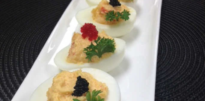Deviled Egg with Osushiya Salad and Tobikko